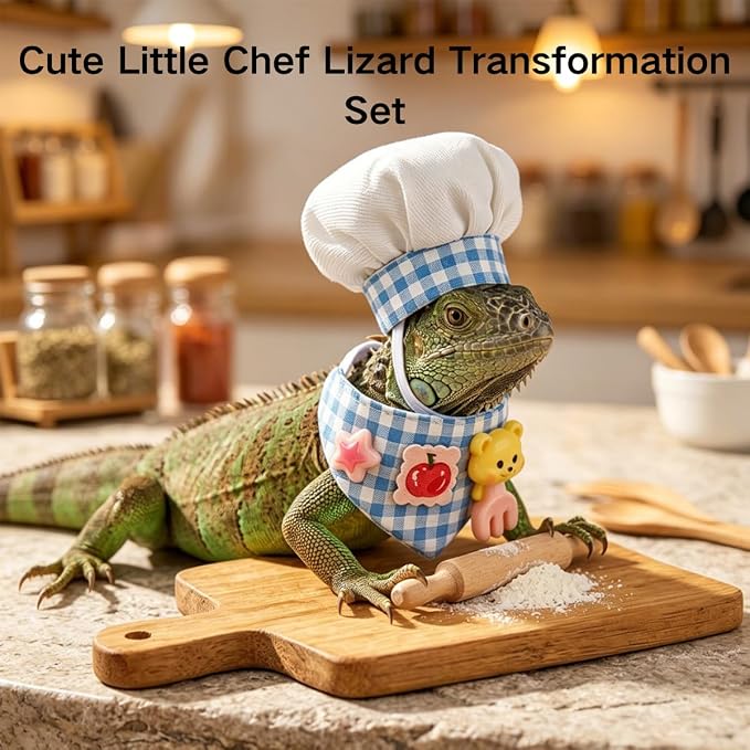 Small Pet Chef Costume Set, Hat & Bandana for Hamster Guinea Pig (Pink) | Cute Plaid Outfit Includes Chef Hat & Decorative Bandana, Soft Cotton‑Resin Material, Great for Photo Prop & Party Dress‑Up