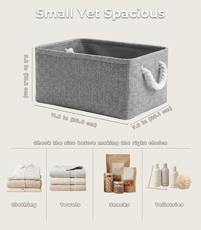 Storage Bins for Shelves - 11.8x7.9x5.2 inch Grey Small Storage Baskets for Organizing, Fabric Storage Cubes Closet Organizer for Home Nursery Gift Decorative (Gray)