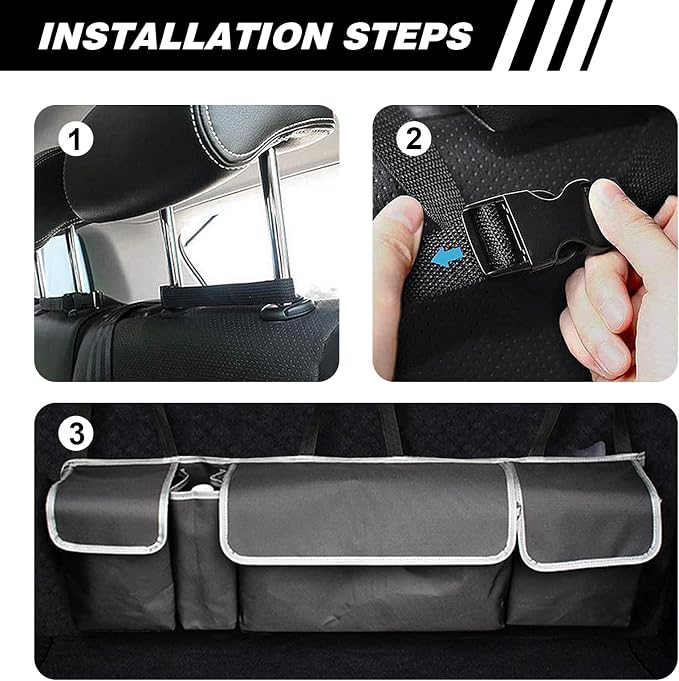 Car Trunk Organizer, Trunk Hanging Large Storage with Adjustable Straps, Waterproof Collapsible Cargo Storage Bag with 4 Pockets, Car Interior Accessories for SUV, Truck