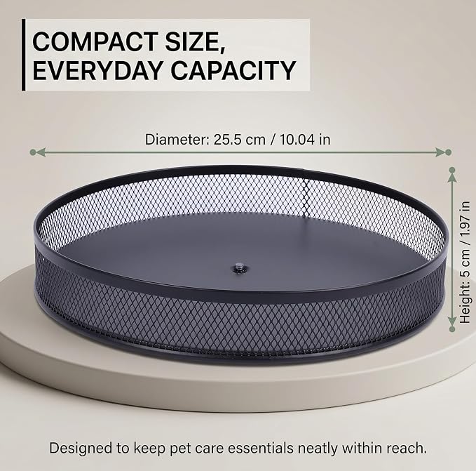 Pethiy Pet Grooming Organizer, Bathroom Rotating Metal Basket with Base | Round Pet Supply Caddy for Dog Shampoo, Brushes, Wipes, Skincare, Bathroom Countertop and Cabinet Storage