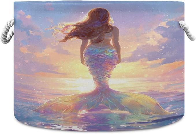 DOMIKING Large Storage Basket for Toys Ocean Mermaid Pink Storage Bin Box Organizer Basket for Home Decor Pet Toy Blankets Nursery