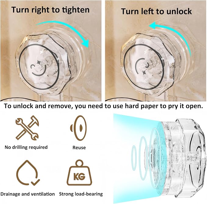 2-Pack Suction Cup Shower Caddy Set, Wall Mounted Suction Rack, Bathroom Shower Shelf Basket Set with Shower Organizer and Toothbrush Holder (No Drilling Required)