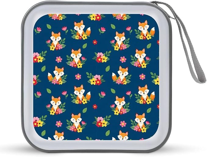 Portable Protective CD Holder Cute Fox, 40-Disc Hard Case with Zipper, Storage Binder for Music Movies Game Collections