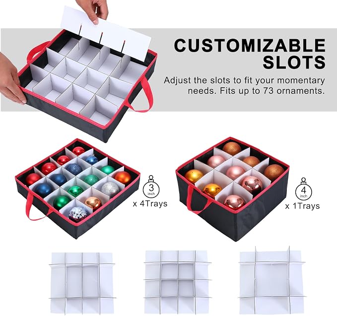 Large 2-in-1 Christmas Ornament Storage Box - High Capacity Storage, Easy Organization Protect Your Holiday Decorations (Black)