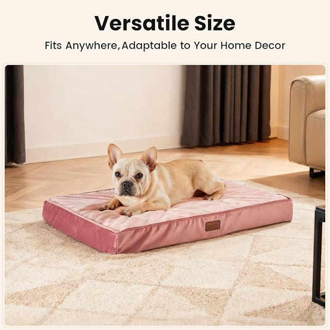 OhGeni Orthopedic Waterproof Medium Dog Bed, Memory Foam, 30 inch(Pink) | Machine-Washable Removable Cover in Easy-Clean Fabric, Reversible Memory Foam & Easy-Carry Handle, Suitable for Crate