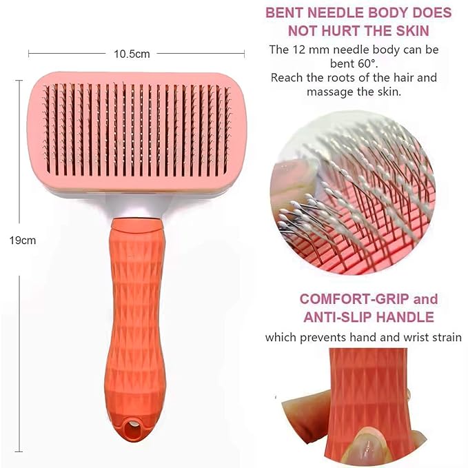 Self-Cleaning Slicker Brush, Dog Cat Bunny Pet Grooming Shedding Brush, Easy to Remove Loose Undercoat, Pet Massaging Tool Suitable for Pets with Long or Short Hair (Red)