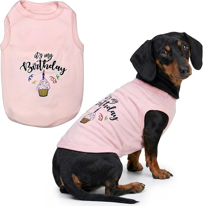 Parisian Pet Dog Shirt – 100% Cotton Shirts for Large Dogs – Pink Sleeveless Puppy Clothes – Lightweight and Breathable Dog Birthday Shirt – Girl Dogs Clothes - Stretchy Pet T Shirts