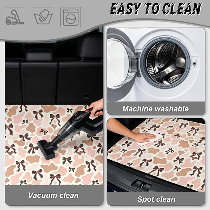 Howilath All Weather Pink Cow Print Bow Car Trunk Liner Cargo Liner Premium Polyester Non-Slip Trunk Mat for SUV Sedan Vehicle Interior Accessories