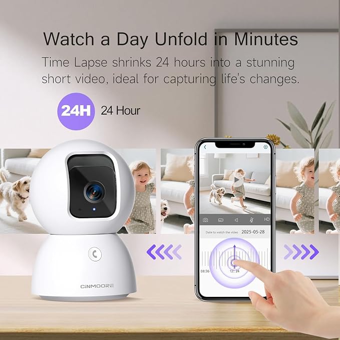 Upgraded 3K Security Camera Indoor, Free Time Lapse, AI Tracking & Face ID, PTZ 5G WiFi Dog/Pet/Baby Monitor Cameras for Home Security, Color Night Vision, Full Duplex 2-Way Talk