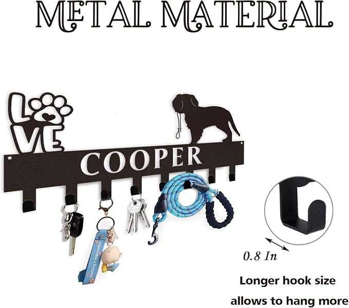 Dyoart Custom Dog Leash Holder for Wall with Name - Personalized Key Holder Wall Mount - Metal Dog Stuff Key Organizer Wall Decor - Dog Leash Hooks for Wall - Key Rack Gifts for Dog Lovers