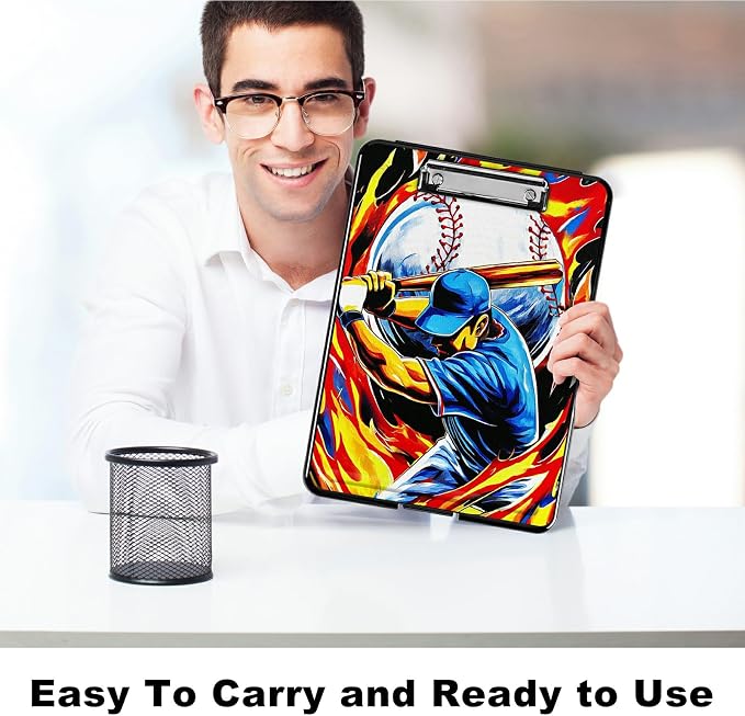 Heavy Duty Storage Clipboard, Slim Nursing Clipboard with Internal Pen Case, Portable File Organizer Case for A4 Letter Size Paper Office Medical Professionals, Baseball Man