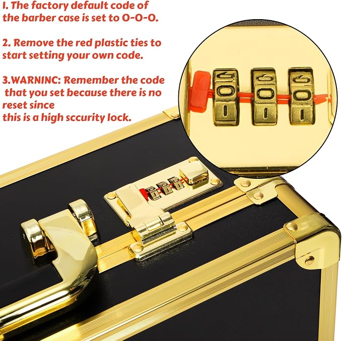 Goaste Professional Barber Supplies Case, 15.7" Barber Carrying Case with Code Lock, Double Layer Hairdresser Tool Box Organizer, Portable Travel Carrying Cases for Hair Stylist & Pet Groomer (Gold)