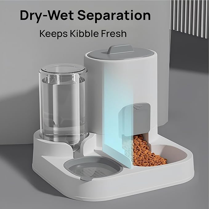 Automatic Cat Feeder and Water Dispenser Set, 2-in-1 Gravity Food Bowl Station for Small Medium Cats Dogs Puppy Kitten Rabbits, Auto Feeding Supplies