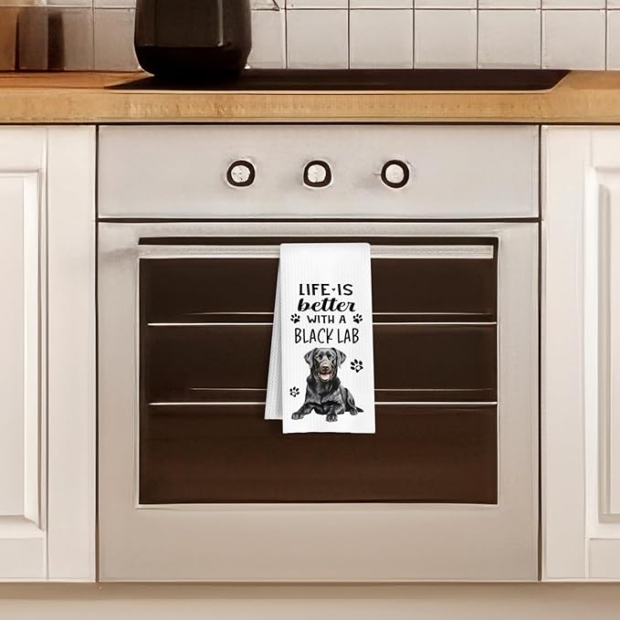 Funny Black Lab Kitchen Towels, Life is Better with a Black Lab Dish Towel for Kitchen Home Bathroom Decor, Dog Lovers Gift, 16×24 Inch