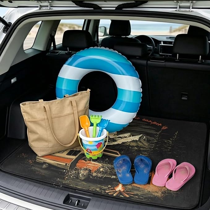 Howilath Trunk Mats for Cars All Weather Retro Mountain Camping SUV Cargo Liner Vehicle Interior Accessories Fits Most Sedan & SUV