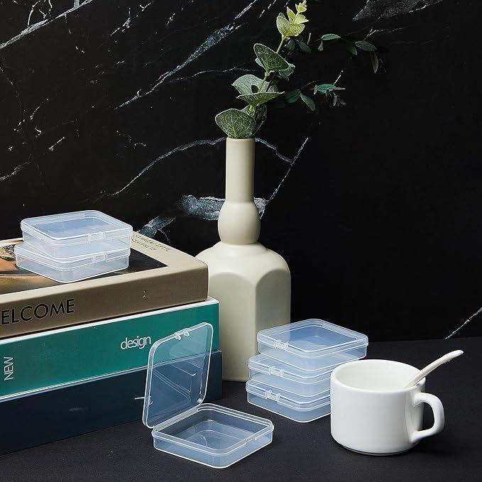 SATINIOR 24 Packs Small Clear Plastic Beads Storage Containers Box with Hinged Lid for Storage of Small Items, Crafts, Jewelry, Hardware(2.8 x 2.8 x 0.67 in)