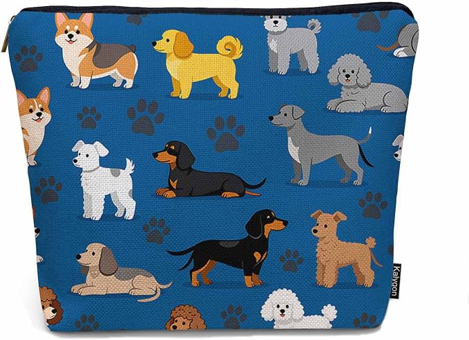 Woman Makeup Bag Dog, Cute Dogs Pet Puppy Blue Makeup Bags Travel Cosmetic Bags Toiletry Makeup Organizer Pencil Pouch Make Up Cosmetic Bag For Owners Lady Birthday Gifts