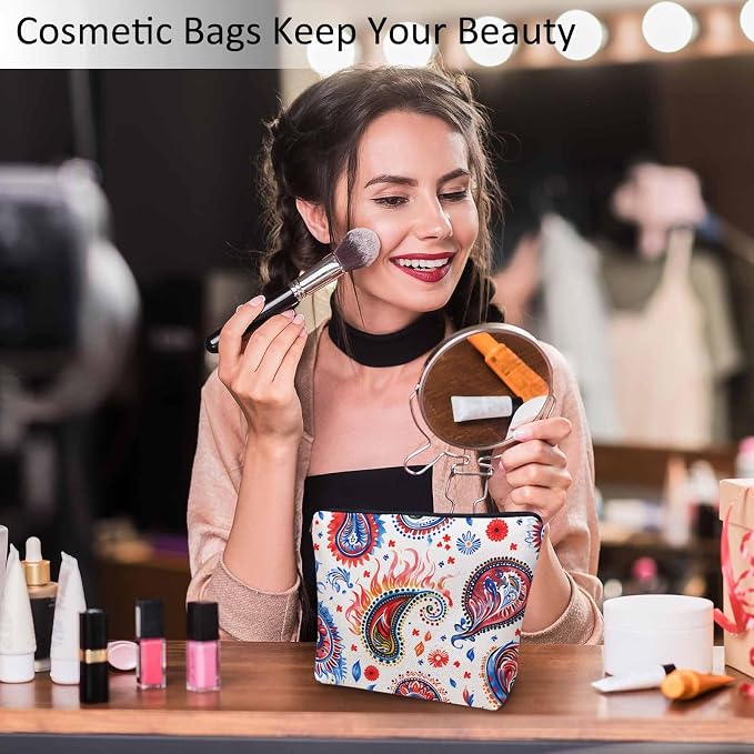 Paisley Floral Makeup Organizer Bag Cosmetic Bag For Men Women, Abstract Mexico Tribal Floral Paisley Travel Toiletry Bag Flax Makeup Bags Purse Business Makeup Pouch For Toiletries Cosmetics