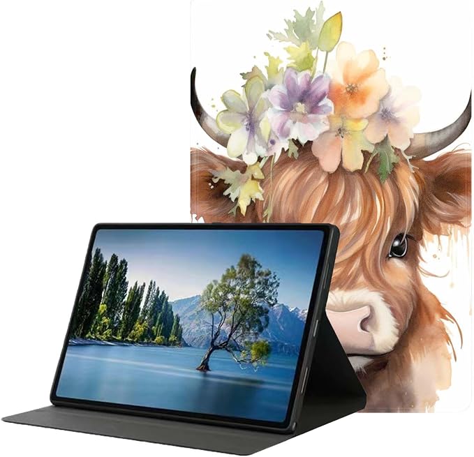 for Samsung Galaxy Tab S9 Plus/S9 FE Plus 5G 12.4 Inch 2023 Tablet Case,Premium Leather Folio Stand Auto Wake/Sleep,Multiple Viewing Stand,Cute Highland Cow