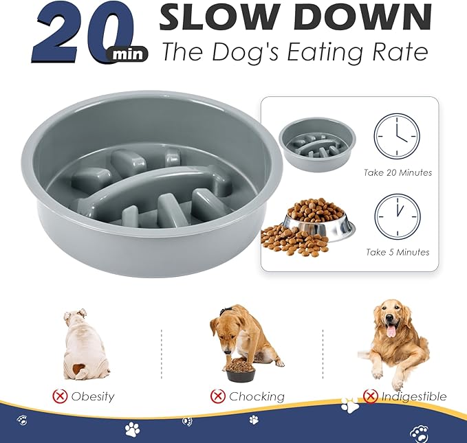 ADENGL Elevated Dog Bowls with Slow Feeder, 5 Adjustable Heights, Anti-Slip, Durable Metal Frame, Spill Proof Mat, Rust-Resistant Bowls, Easy to Clean
