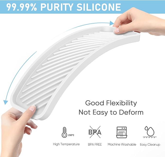 Silicone Sponge Holder, Kitchen Sink Organizer Tray（White）