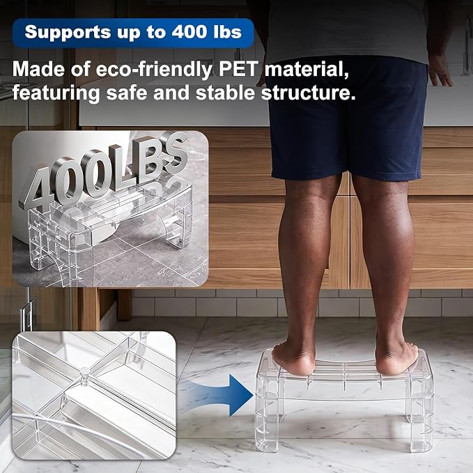 Toilet Stool for Adults, Bathroom Toilet Step Foot Stool | Acrylic, Shatterproof & Heavy Duty, Built-in Phone Storage Slot, Bathroom & Toilet, Adults & Elderly