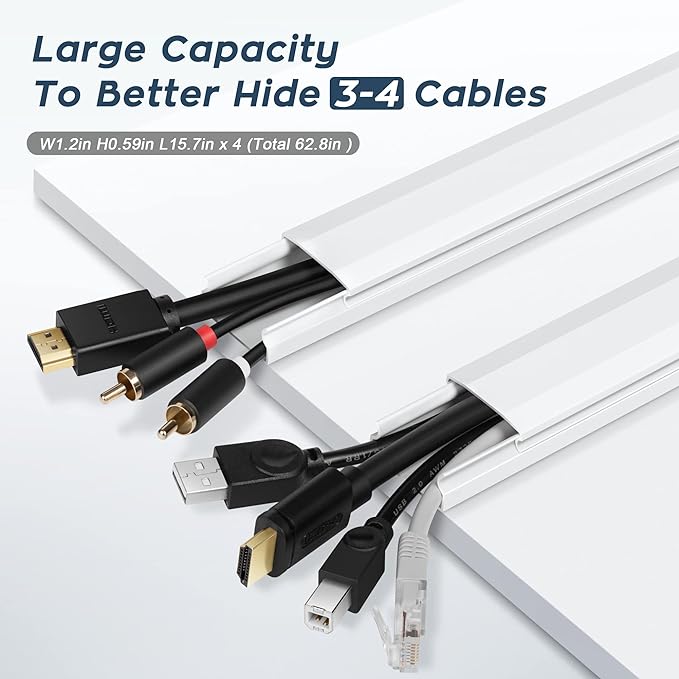 PVC Cord Hider Cable Management Wall, 62.8in TV Cable Hider | Paintable Cable Concealer for Wall Mounted TV, Cable Raceway Grey Wire Hider, Wall Wire Covers for Cords, L15.7inW1.2H0.59in