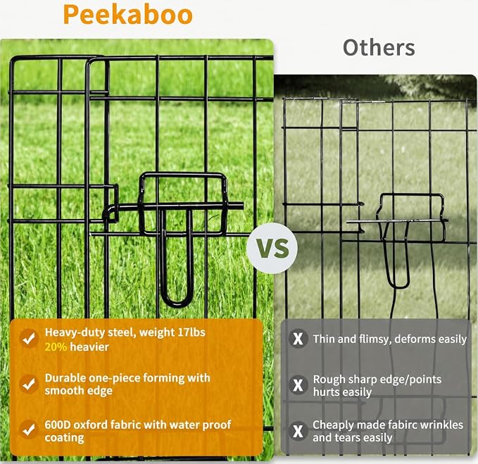 Peekaboo Dog Playpen 24 Inch, 8 Panel Foldable Rustproof Pet Fence, Black | Sturdy Metal Pet Fence,Quick Folding Setup,Indoor and Outdoor Use,Climate Pledge Friendly Choice