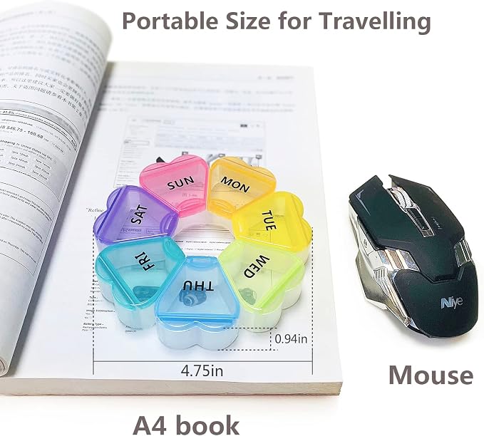 MOLN HYMY Large Weekly Pill Box 7 Day, Pill Case Organizer 1 time a Day, Floral Pill Container Once Daily, Pretty Medicine Dispenser for Vitamin/Fish Oil/Medication/Supplements
