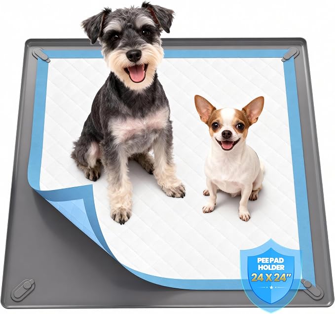 Pee Pad Holder for Dogs - 24" x 24" Silicone Puppy Potty Training Tray | Puppy Pad Holder with 4 Magnetic Clips & Leak-Proof Raised Edge, for Home Indoor Floor Protection