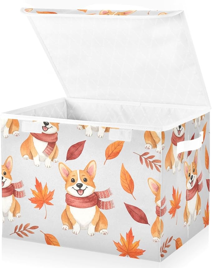 Storage Bins with Lid Pet Scarf Foldable Storage Boxes 40L Baskets | Decorative Storage Boxes, Dust-Proof Flip Top, Reinforced Handles, For Home & Bedroom, Clothes & Toy Box, Oxford Fabric Print