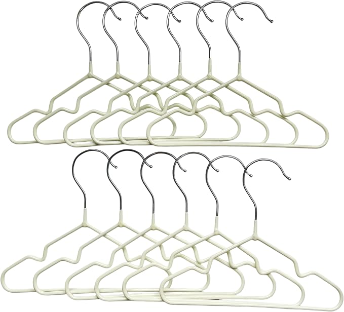 12 Pack Dog Clothes Hangers 7 Inch Wide Non-Slip Metal Pet Clothes Hangers Cat Clothing Holder Coat Hanger for Small Dogs Cats Puppy Chihuahuas (Beige)