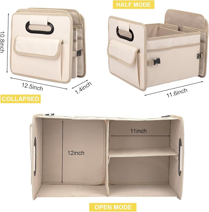 JiatuA Car Trunk Organizer, Car Organizers and Storage Collapsible Multi Compartment Container Box, Adjustable Car Accessories for SUV Sedan Truck, Standard Size, Beige | Sturdy, Large Capacity, Clean Decor, Multi Compartment Container Box, Adjustable ...