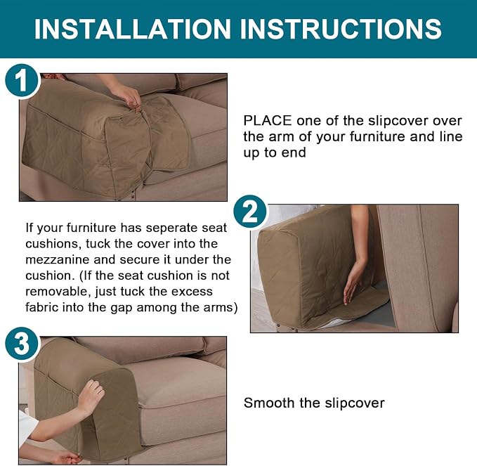 Water Resistant Arm Covers Couch Armrest Covers for Sofa Remote Control Holder Sofa Armrest Organizer for Magazine, Tablet, Phone, iPad (Taupe)