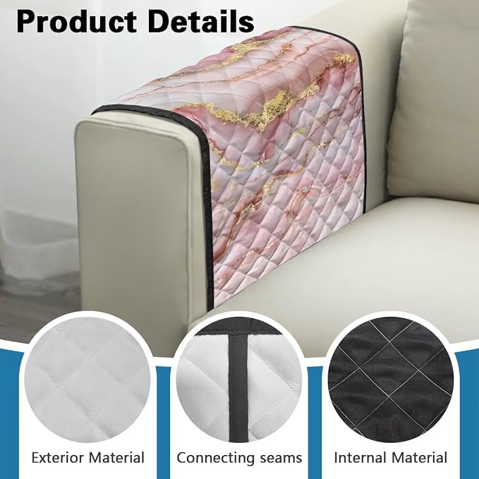 Pink Marble Sofa Arm Rest Covers Couch Arm Covers Stretch Armchair Cover Anti-Stain Sofa Slipcover Office Chair Armrest Protector for Armchair Furniture Protector
