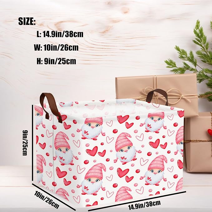 Cute Large Valentine's Day Gift Basket Empty Heart Decor Storage Bin for Kid Baby Room Décor (Dwarf Elf Love)
