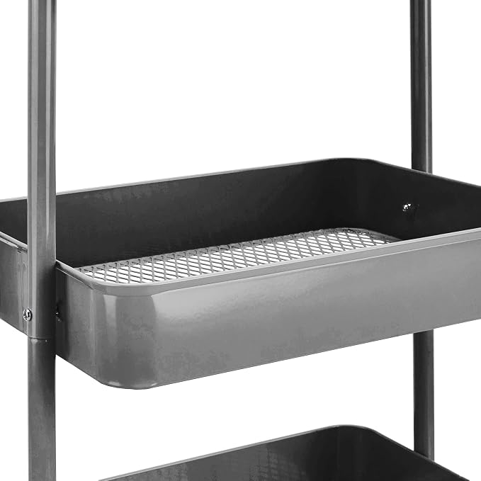 Amazon Basics 3-Tier Rolling Utility or Kitchen Cart, Lockable Wheels, Multifunctional Storage, Mobile Shelving Unit, Metal Storage Organizer, Charcoal