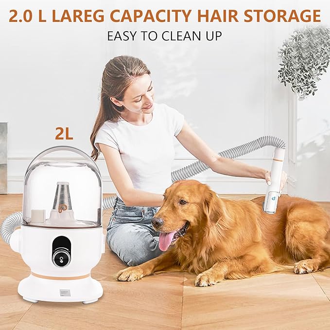Hipicute Dog Grooming Vacuum Kit, 11Kpa Suction Power Pet Hair Vacuum for Shedding Grooming with 2L Large Capacity Hair Storage, 5 Professional Pet Grooming Tools for Dogs Cats