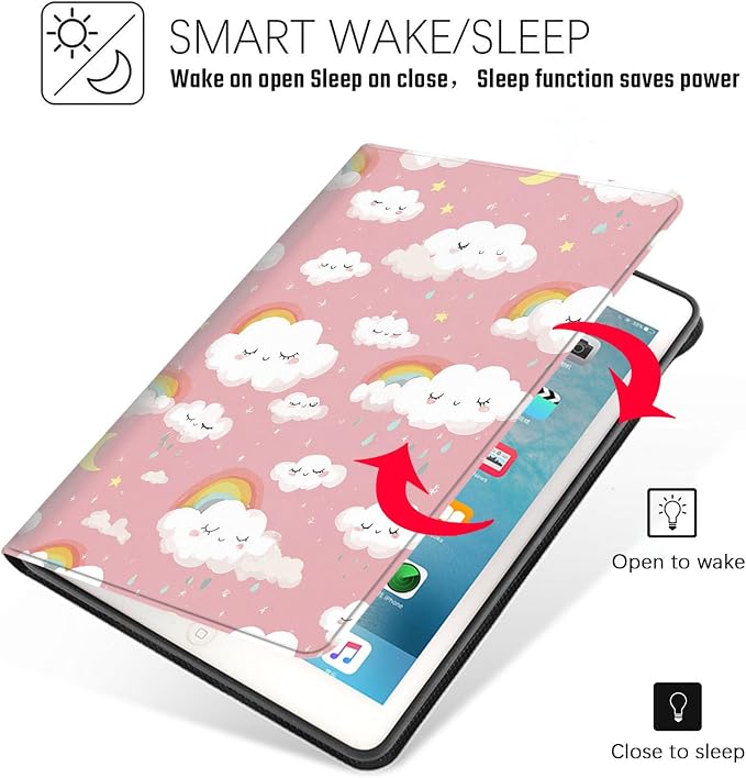 Tablet Case for iPad 5th Generation 2024 iPad Pro 11 inch (M4),Shockproof Protective Cover with Stand,Auto Wake/Sleep,Cartoon Cloud Rainbow