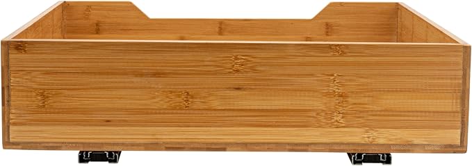 Household Essentials Glidez Bamboo and Steel Pull-Out/Slide-Out Storage Organizer for Under Cabinet Use - 1-Tier Design - Fits Standard Size Cabinet or Shelf, Natural