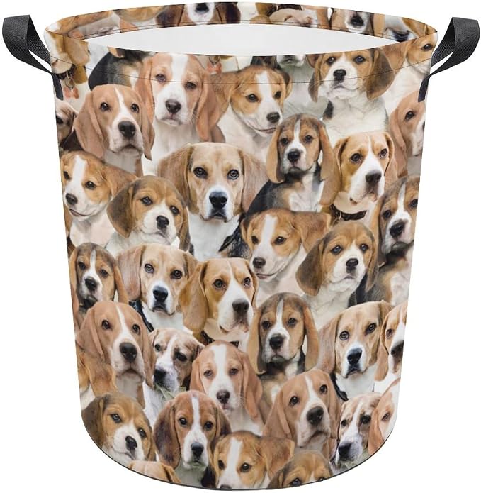Funny Beagle Face Print Laundry Basket, Cute Pet Dog Laundry Hamper, Dirty Clothes Basket for Beagle Lover, Waterproof Laundry Baskets for Bedroom Bathroom, Gifts for Beagle Mom Dog Owner