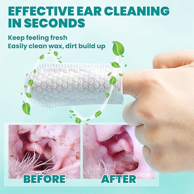 MEDUWEDU Ear Cleaner Finger Wipes 120 Counts, Dog Ear Cleaner, Grooming Kit Care for Dogs and Cats, Soft & Easy Otic Cleaning Pads, Remove Wax, Dirt & Stop Smelly, Itchy, Non-Irritating, Unscented