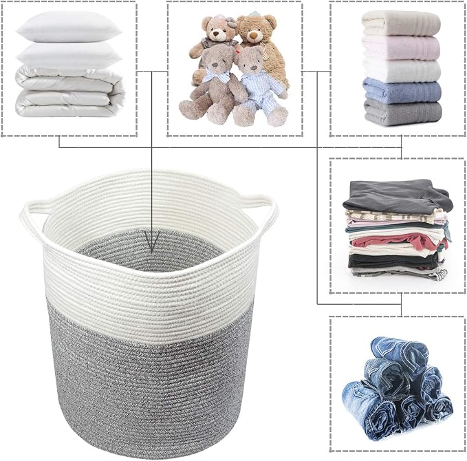 COMFY-HOMI XXXL Large Laundry Basket, Cotton Rope Nursery Woven Basket for Storage, Blanket Baskets Living Room Laundry Hamper, Dog Toy Storage Organizer, Home Decor