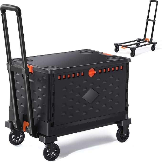Collapsible Rolling Crate with Wheels Heavy Duty Storage Crate Utility Cart | Teacher & Crafter Friendly Large Storage Crate 160 lb Capacity 2-in-1 Detachable Folding Hand Truck for Everyday Hauling