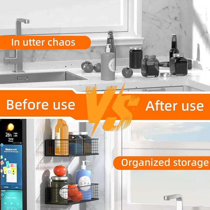 2Pack Magnetic Basket Organizer Holder for Fridge | Magnetic Storage Bin Box Containers, For Refrigerator Whiteboard Classroom