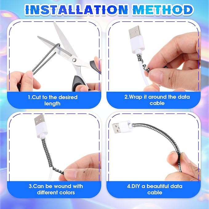 Frienda 10 Pcs Cord Protectors from Pets No Chew Spiral Cable Protector 43.3'' Phone Charger Cover Data Cable Protective Sleeve Chew Proof USB Wire Cover Stylish for Cat Dog Rabbit (Flash Black)