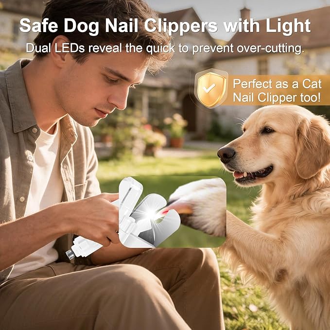 SZMDLX Dog Nail Clippers with Light, 2-in-1 Dog and Cat Nail Clipper with Grinder, Quiet Pet Nail Trimmer for Small Medium Large Dogs and Cats, USB Rechargeable
