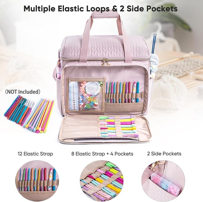 MYBAGZING Large Yarn Storage Bag,Crochet Bag Organizer,Yarn Bags for Crocheting,Crochet Storage Bag with Pockets for Crochet Hooks, Crochet Accessories,Knitting Bags,Gifts for Crocheters