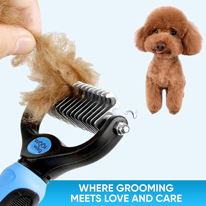 YNR Deshedding Dog Brush for Long Haired Dogs, Cats & Pets – Dual-Sided Undercoat Rake for Dematting, Detangling & Matted Fur, Stainless Steel Pet Grooming Comb with Anti-Slip Handle