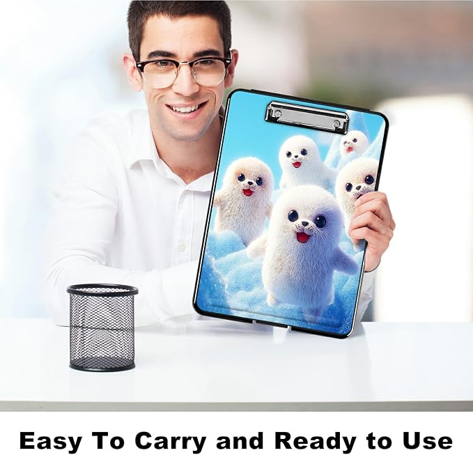 Heavy Duty Storage Clipboard, Slim Nursing Clipboard with Internal Pen Case, Portable File Organizer Case for A4 Letter Size Paper Office Medical Professionals, Snow Sea Lion